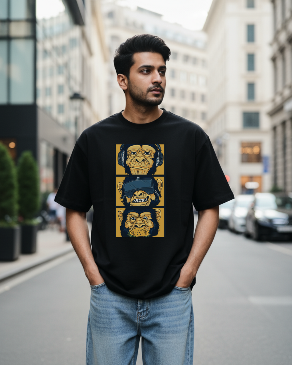 The Three Monkey Unisex Oversized Tee