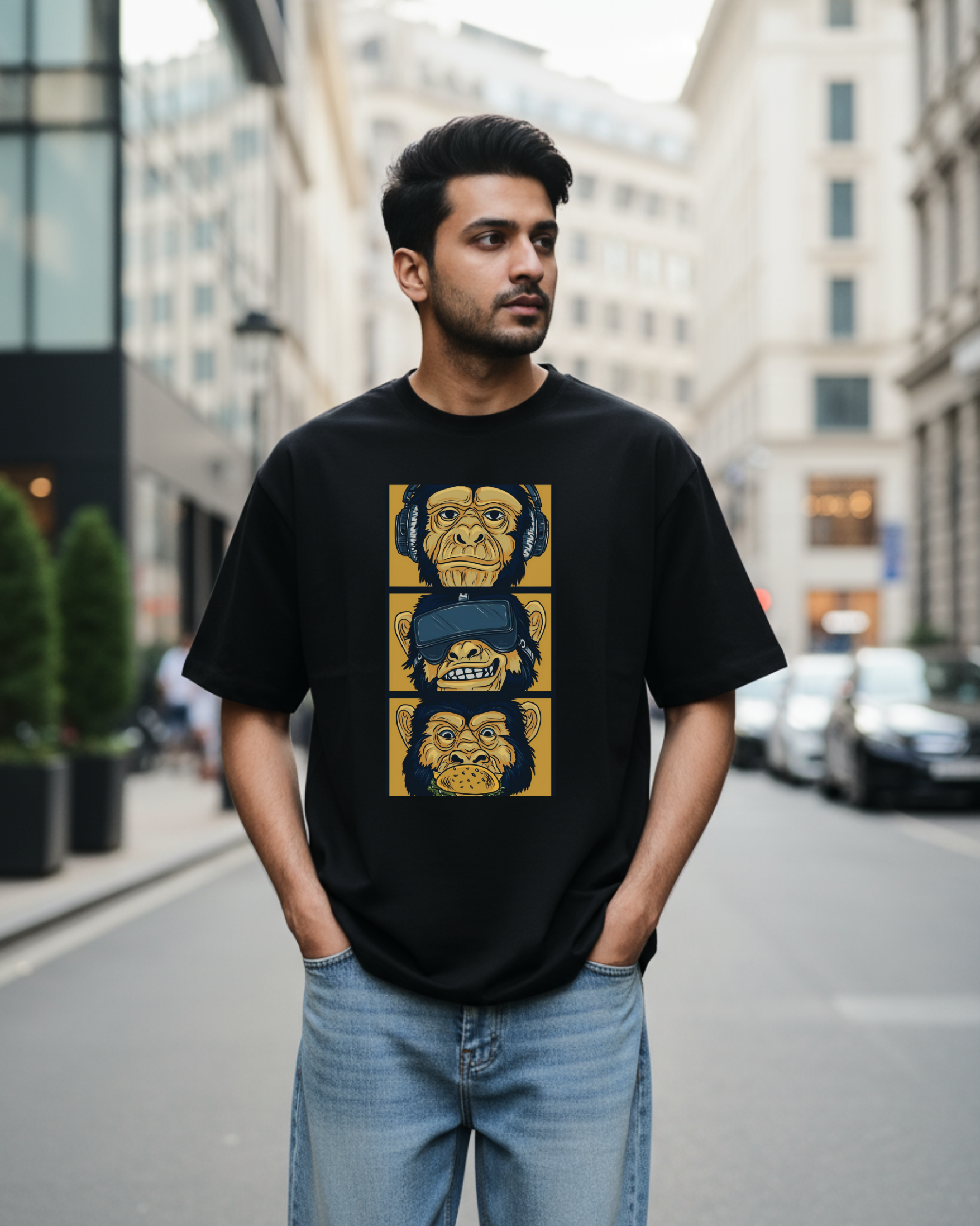 The Three Monkey Unisex Oversized Tee